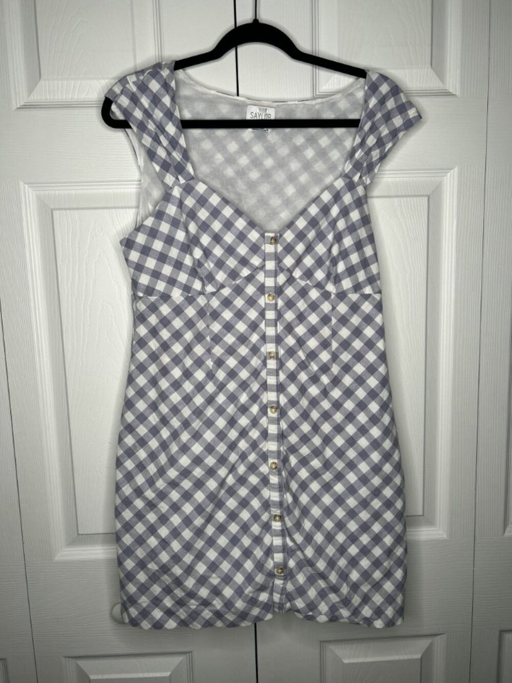 Saylor Hadleigh Purple White Gingham Cap Sleeve Dress Women's Size X-Large XL - Picture 9 of 9